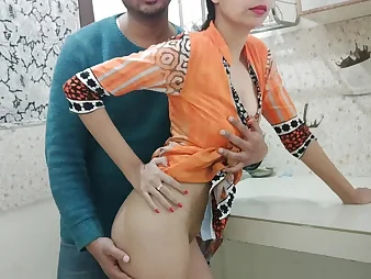 Demented landlord plows Indian Bhabhi's cock-squeezing cunt round the pantry