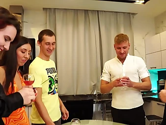 Soiree & Pummel gangbang: schoolgirls feast on each other's ass, blowjobs and jizz in mouths!